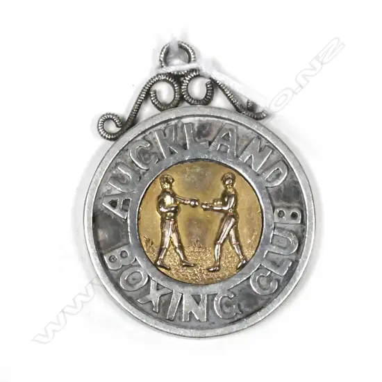 1905 SILVER & GOLD  'AUCKLAND BOXING CLUB' FOB MEDALLION...