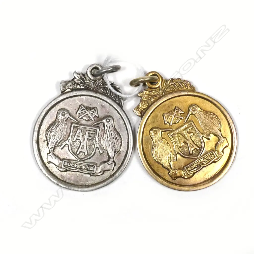 2 'AUCKLAND' FOB MEDALLIONS 1x9CT & 1xSILVER .... Image 1++