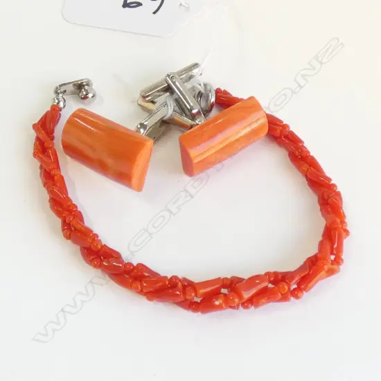 CORAL BRACELET & CUFFLINKS
