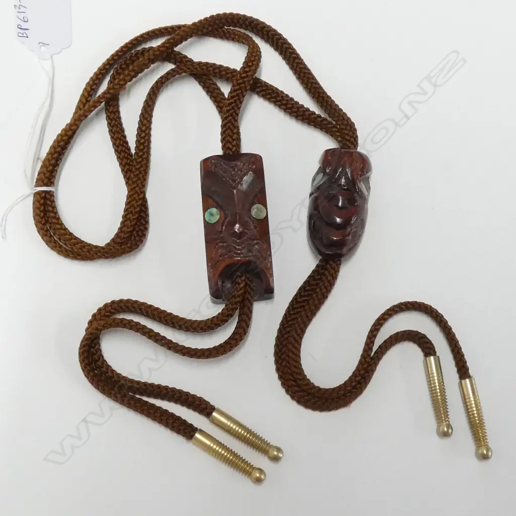 A PR OF MAORI CARVED SHIRT TIES Image 1++