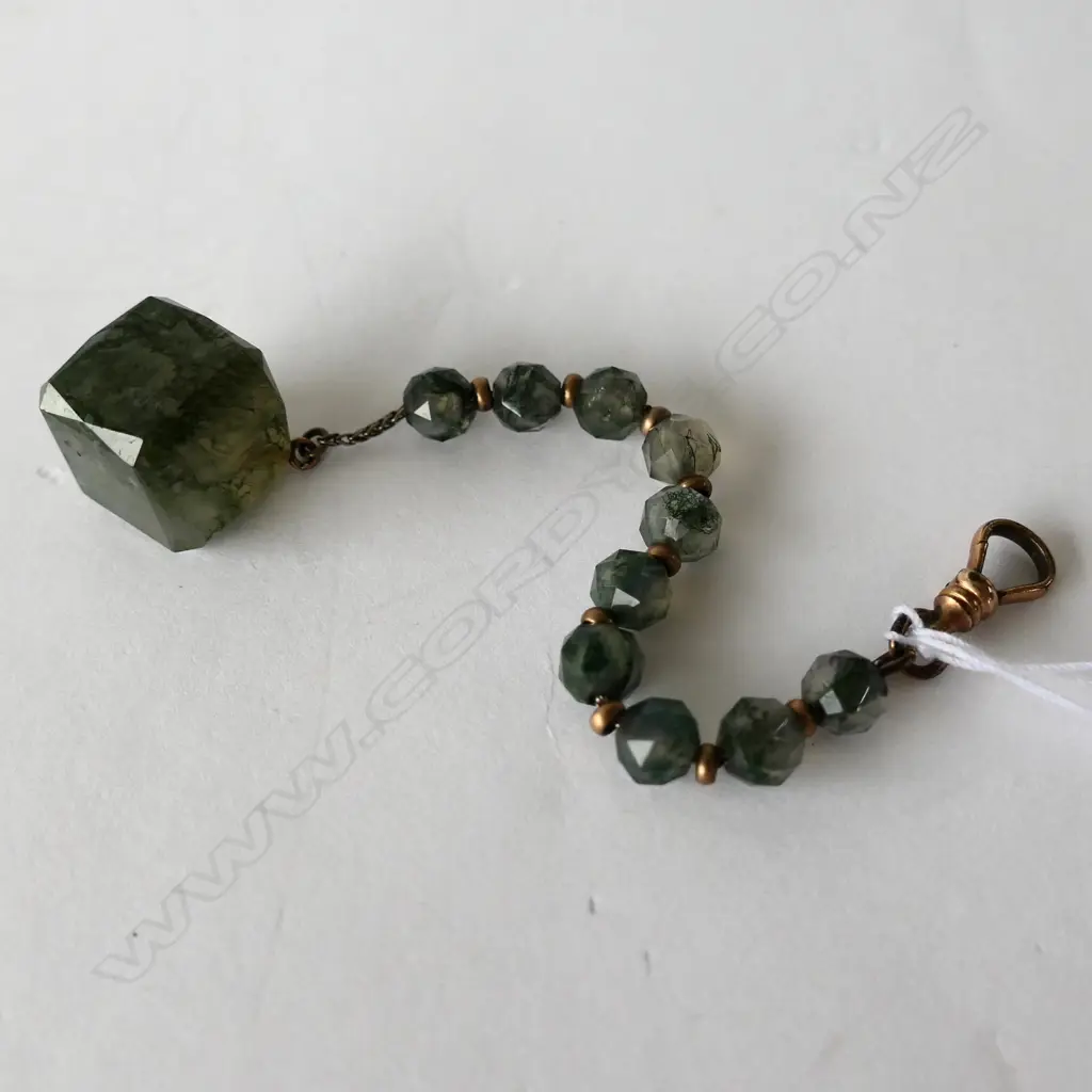 AGATE BEAD FOB WITH GOLD PLATED DOG CLIP Image 1++