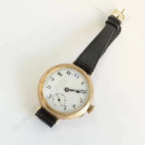VINTAGE WATCH (APPARENTLY GOLD) MANUAL MOVT, ENAMEL DIAL (FINE HAIRLINE) SUBS. SECONDS, WORKING 