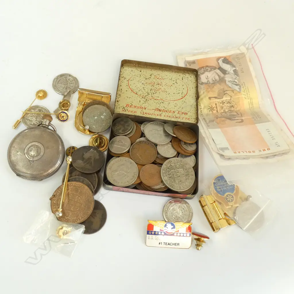 COLLECTION COINS, BADGES, STG POCKETWATCH AF ETC Image 1++