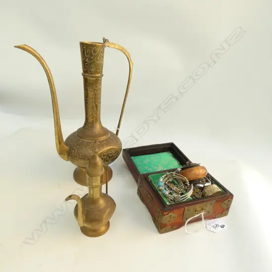 JEWELRY BOX WITH ASST. COSTUME ITEMS, STG PENDANT ETC