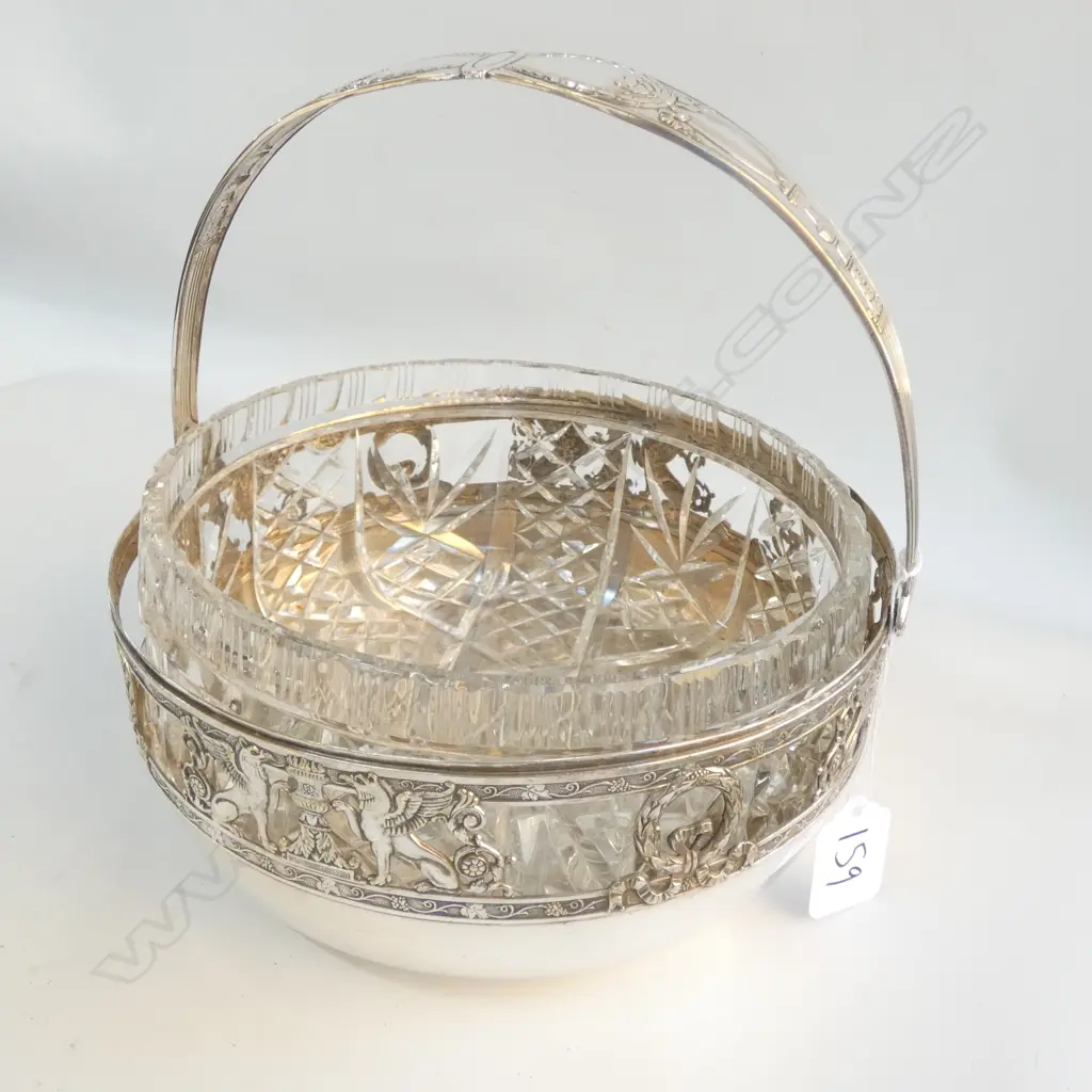 W.M.F. SILVER PLATE BOWL WITH REPLACEMENT CRYSTAL BOWL LINER Image 1++