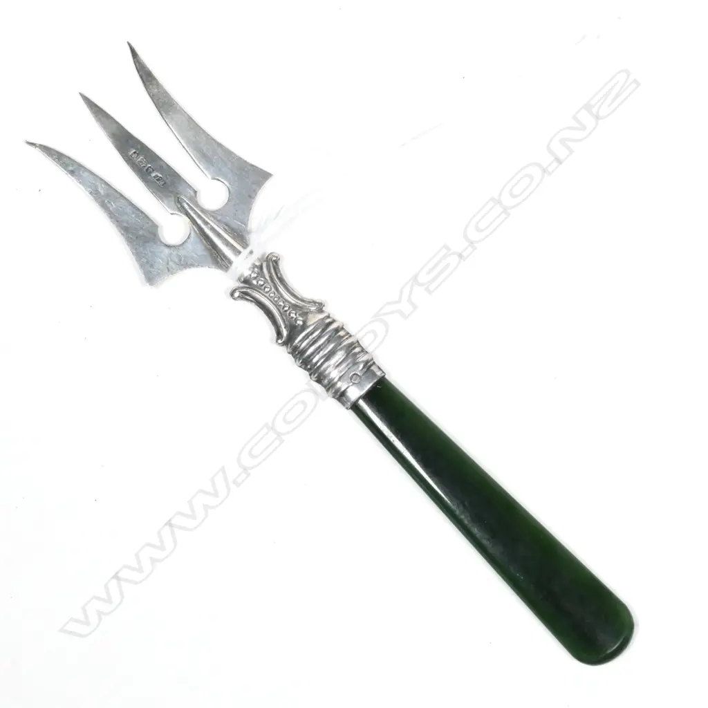 GREENSTONE HANDLED SILVER BREAD FORK Birm.1920 Image 1++