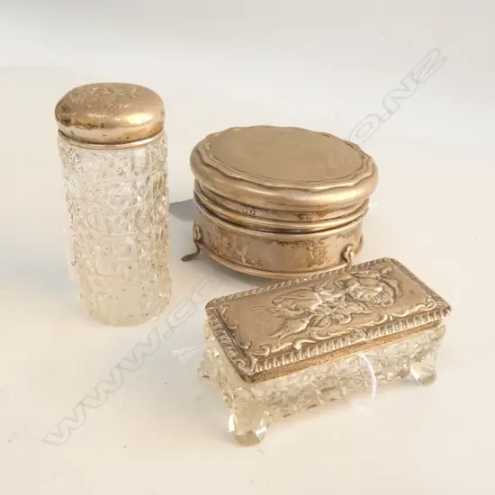 3 STERLING SILVER TOPPED VANITY JARS/BOXES