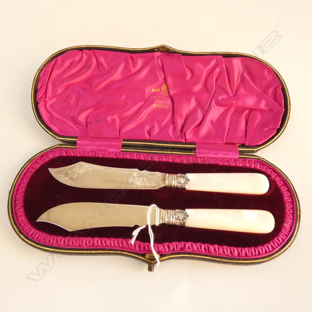 CASED PR STG SILVER BLADE MOP FISH KNIVES SHEFFIELD 1897 Image 1++