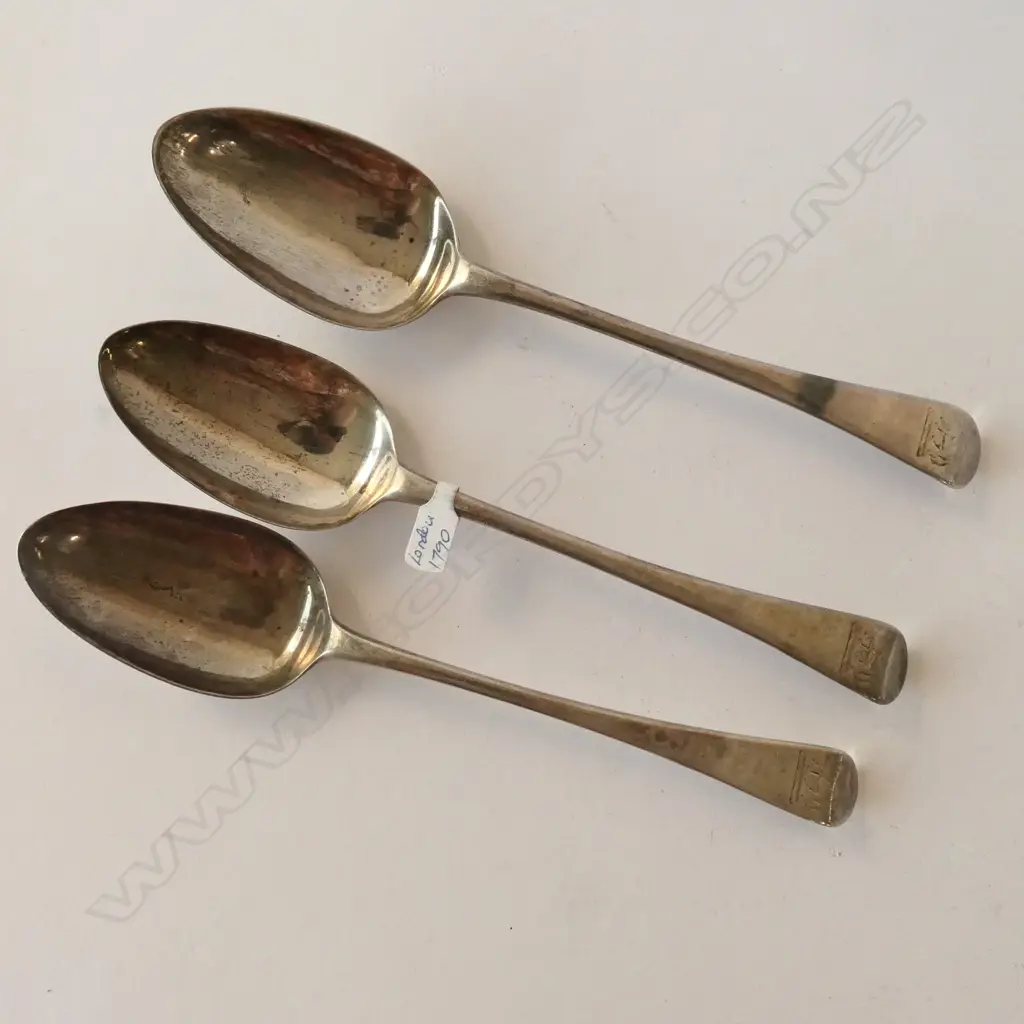 3 STERLING SILVER SPOONS LONDON 1790, 187GMS Image 1++