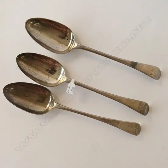 3 STERLING SILVER SPOONS LONDON 1790, 187GMS