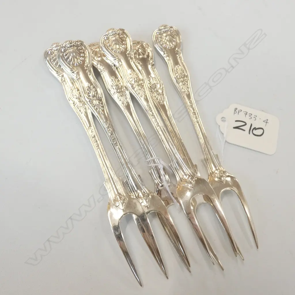 6 SILVER KING'S PATTERN OYSTER FORKS, London 1922 by Edward Souter Barnsley Image 1++