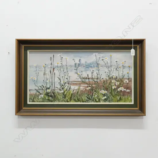 PATRICIA R. CORBETT 'AUCKLAND FROM THE MOTORWAY' ACRYLIC ON BOARD, SIGNED