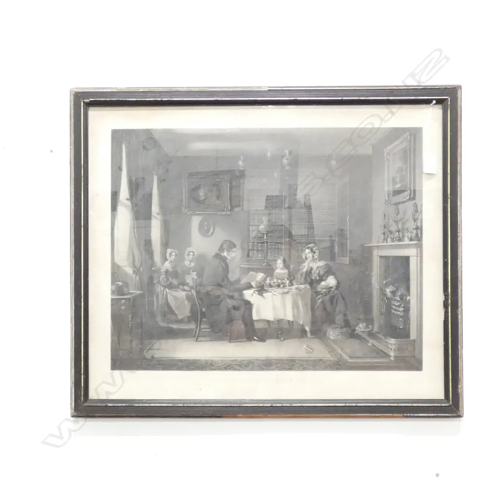 VICTORIAN ENGRAVING 'FAMILY DEVOTION _MORNING'  Image 1++