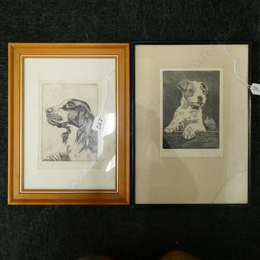 2 DOG ENGRAVINGS BY R L ARMITAGE Image 1++