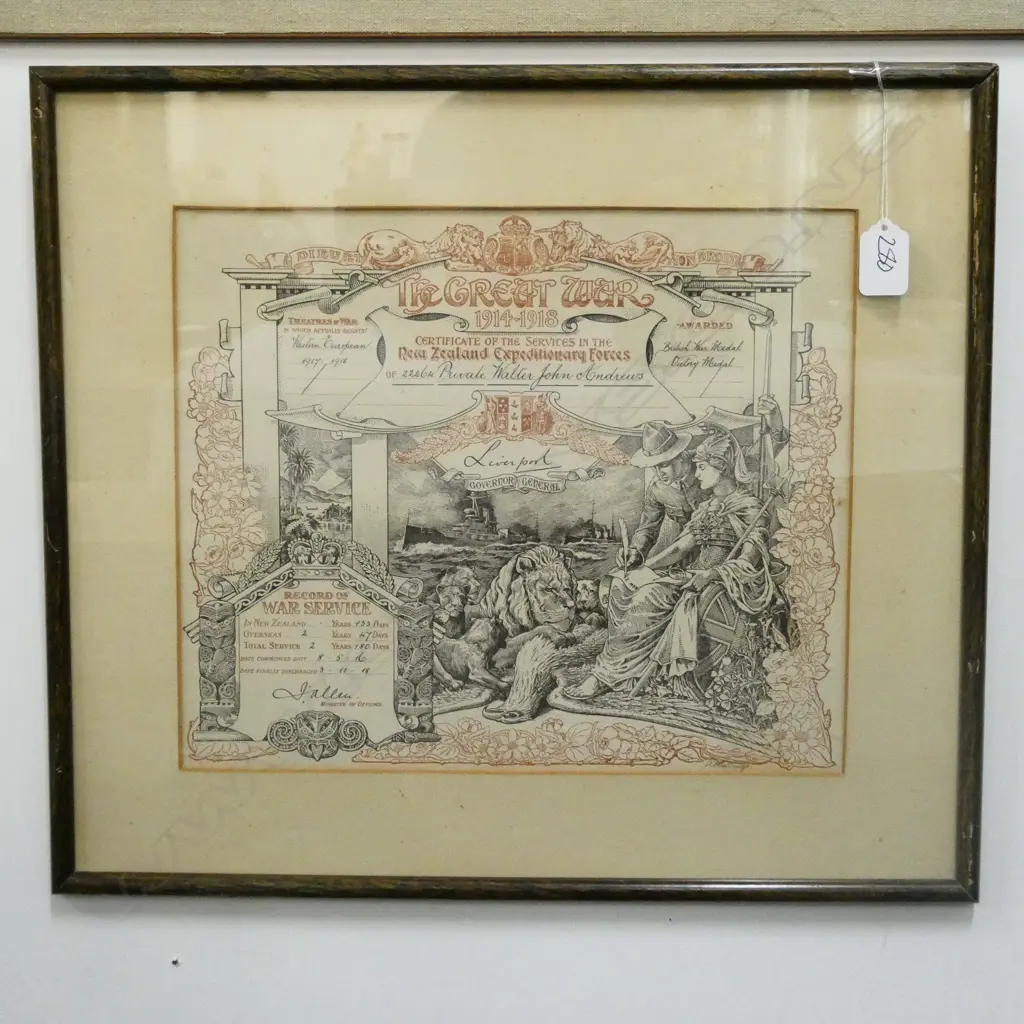 FRAMED CERTIFICATE OF WWI SERVICE 330X 280MM IMAGE Image 1++