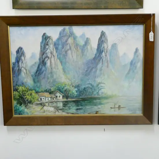OIL PAINTING - LI RIVER, GUILIN, CHINA. SIGNED ON REVERSE