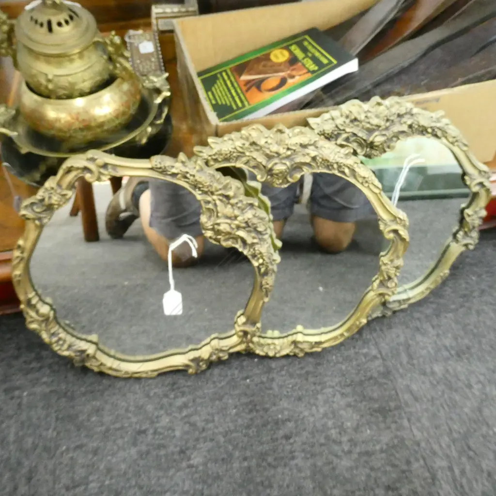 3 GILT FRAMED MIRRORS 370MM DIA Image 1++