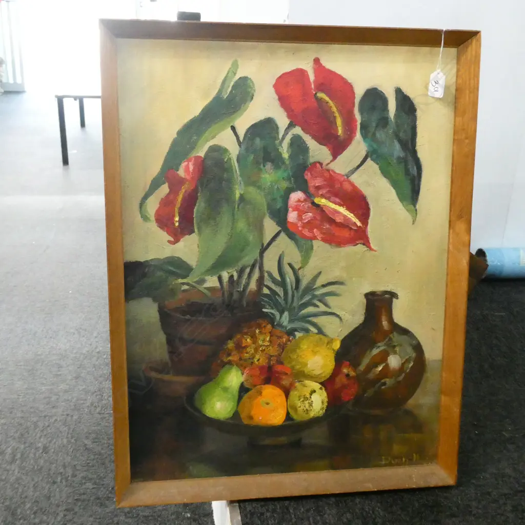DUCH H. 1940'S OIL ON BOARD STILL LIFE 620 470mm Image 1++