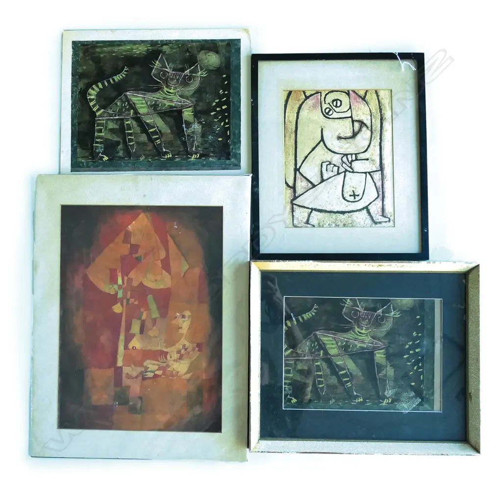 4 PAUL KLEE PRINTS, 2 FRAMED, ONE ON BOARD, ONE MOUNTED Image 1++