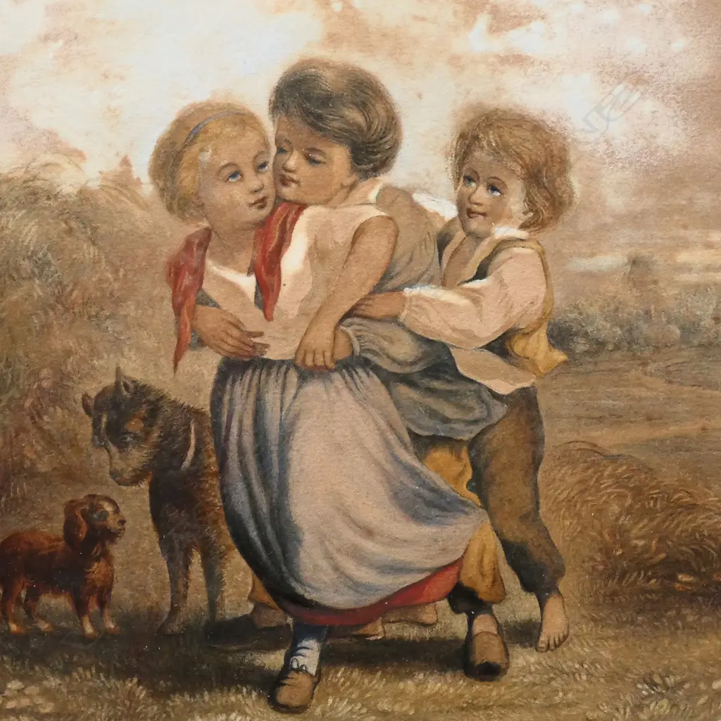 19THC WATERCOLOUR STUDY FOR OIL PAINTING COUNTRY SCENE Image 1++