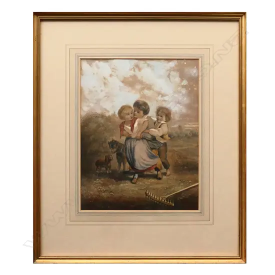 19THC WATERCOLOUR STUDY FOR OIL PAINTING COUNTRY SCENE