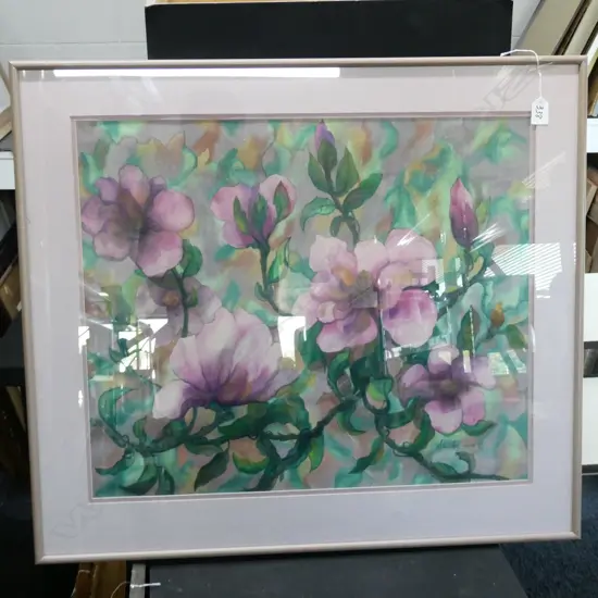 SHIRLEY LEWIS FLOWERS ON SILK ARTWORK 780 X 690MM