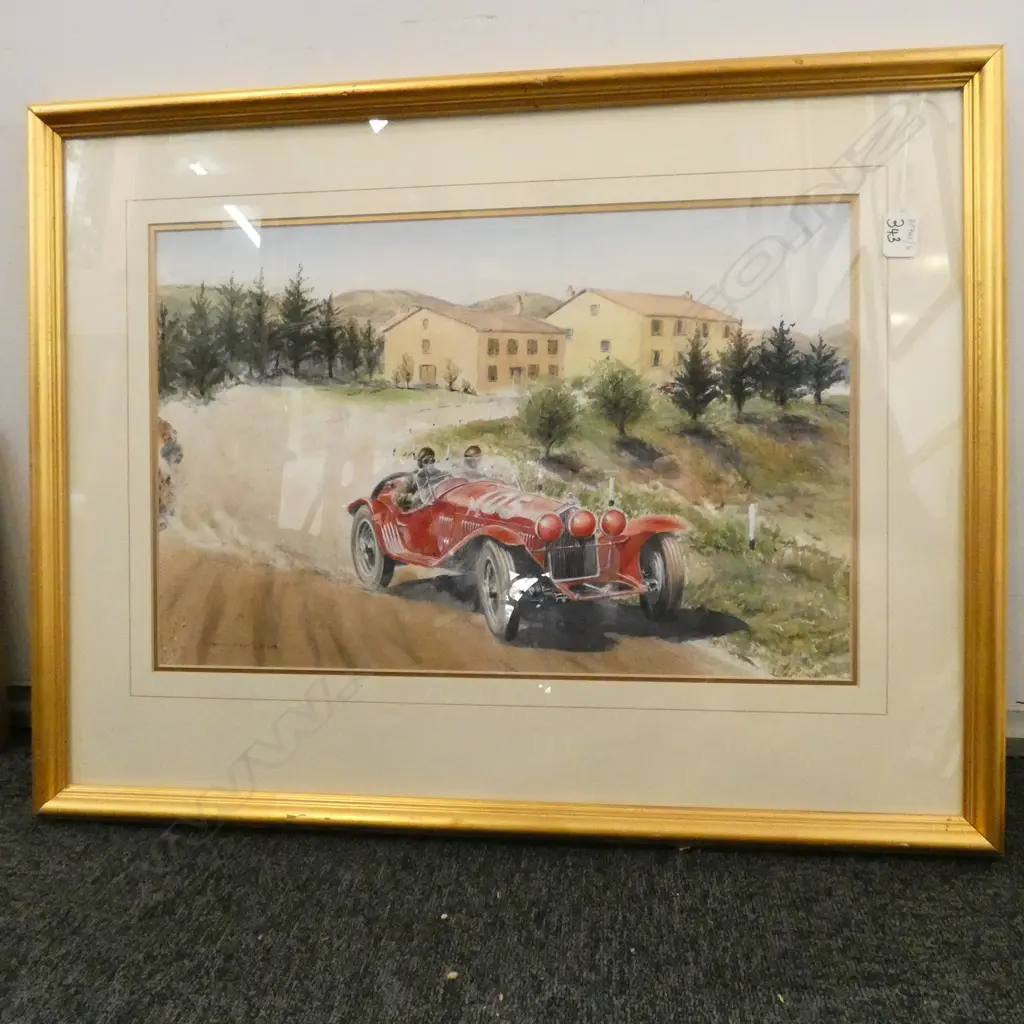 DENNIS TAYLOR, 'TAZIO NUVOLARI DRIVING 2.3 ALFA ROMEO AT 1932 MILLIE MIGLIA', WC SIGNED 350 x 540mm FRAME AF Image 1++