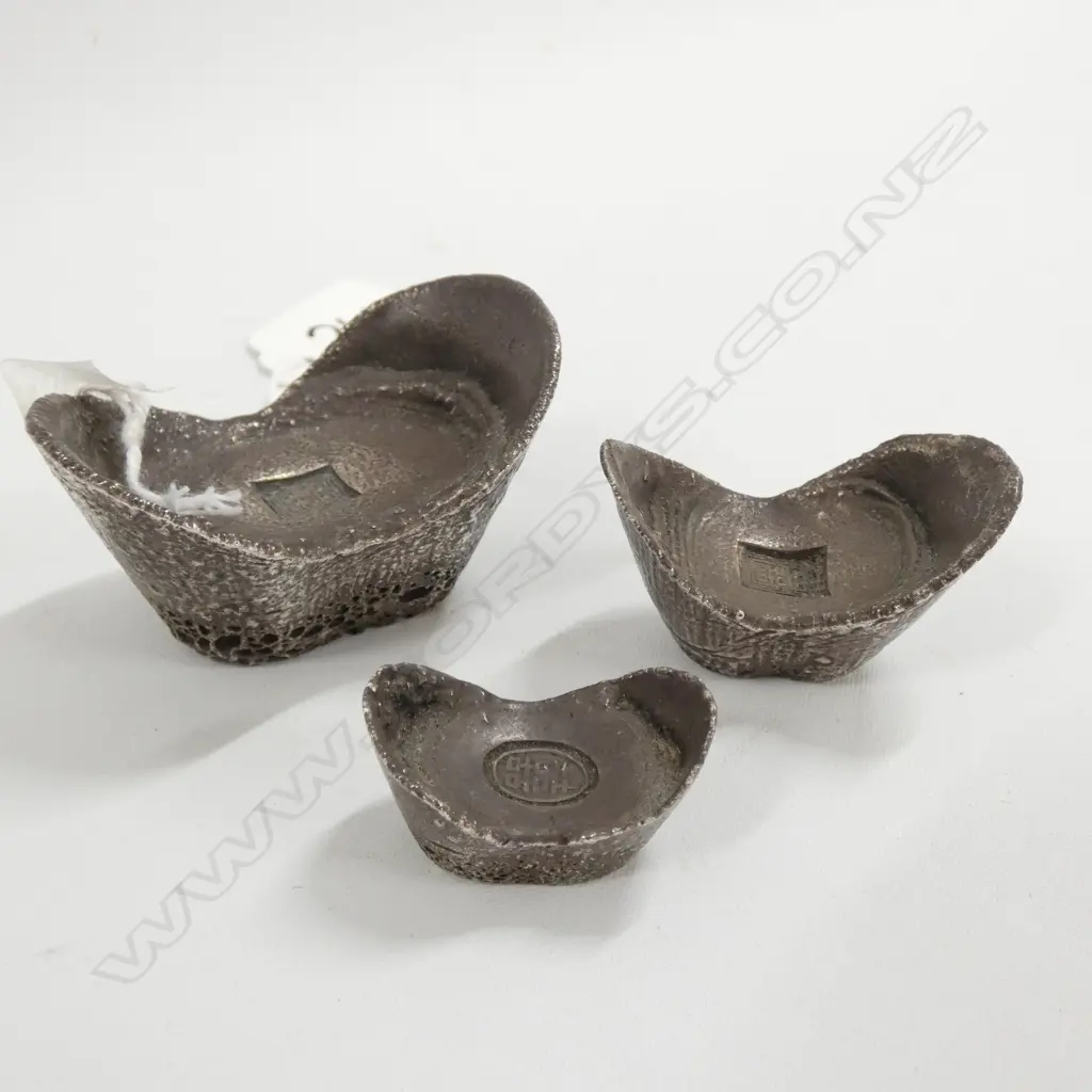 3 OLD CHINESE SILVER BUCKET WEIGHTS Image 1++