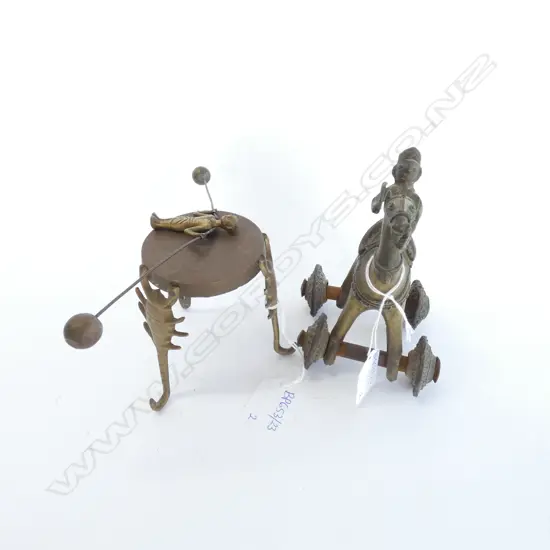 2 INDIAN BRASS TEMPLE TOYS 