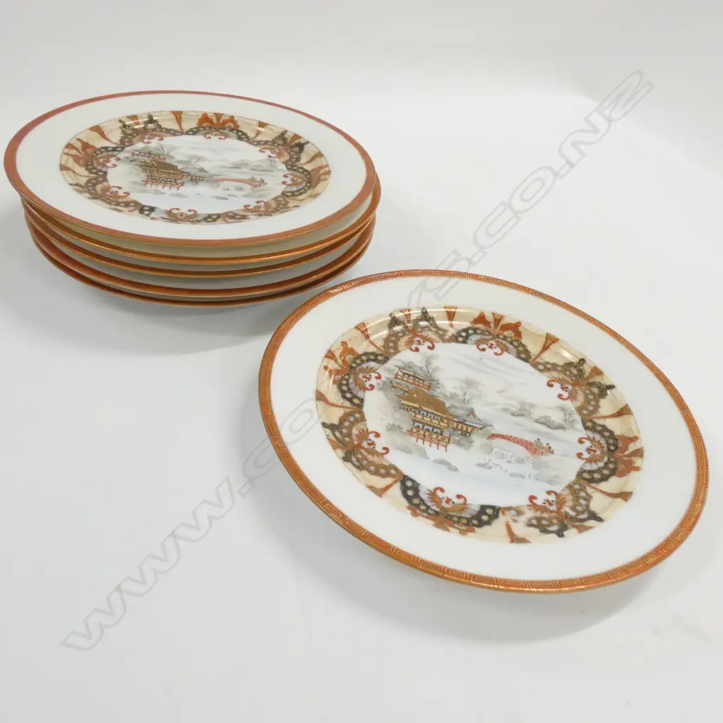 6 KUTANI STYLE PORCELAIN HAND PAINTED PLATES, DIA.185mm Image 1++