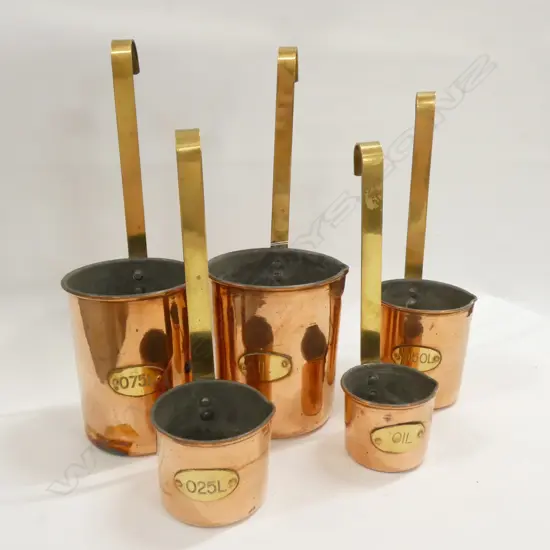 FRENCH COPPER MEASURING JUGS