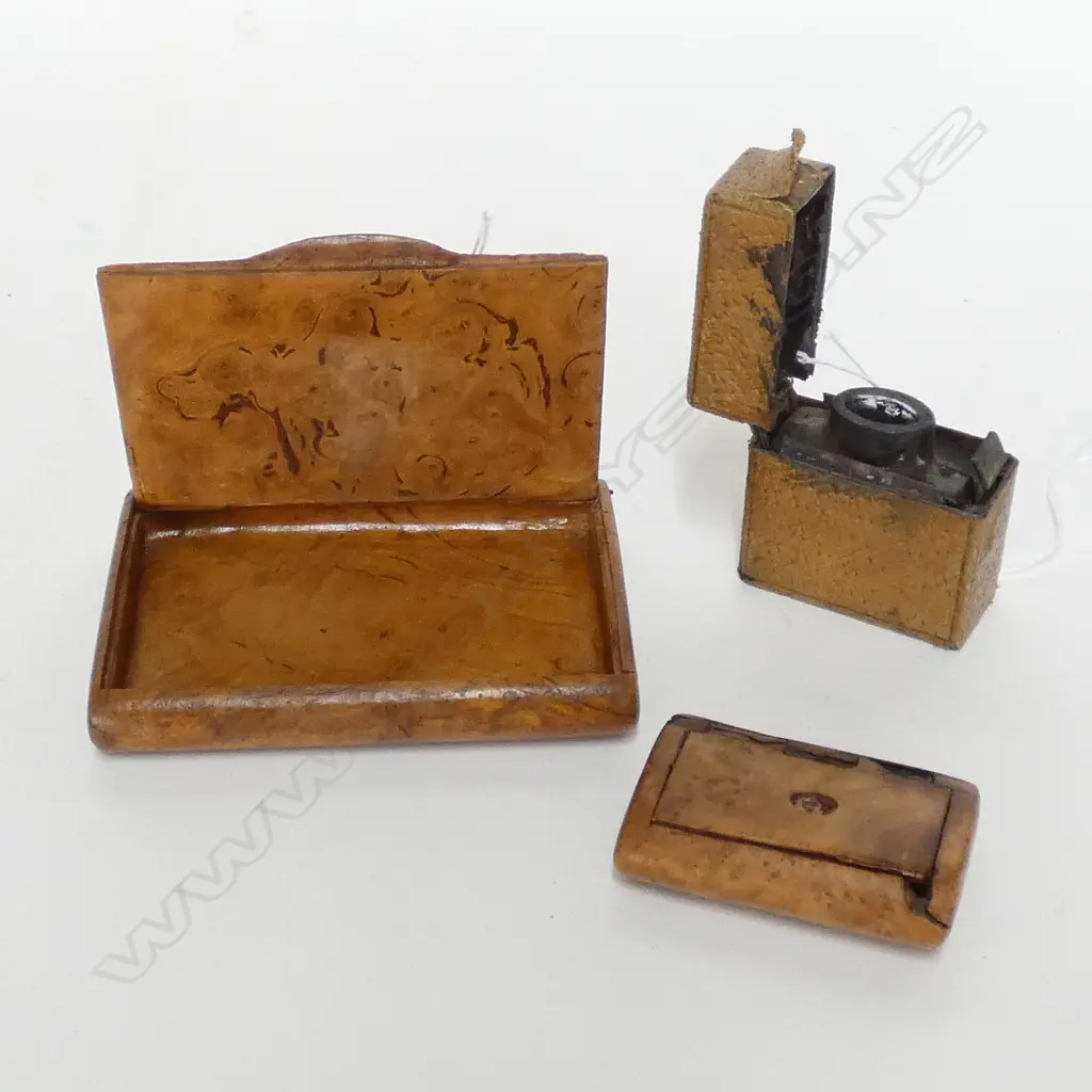 2 BURR ASH BOXES + TRAVELLERS INKWELL Image 1++