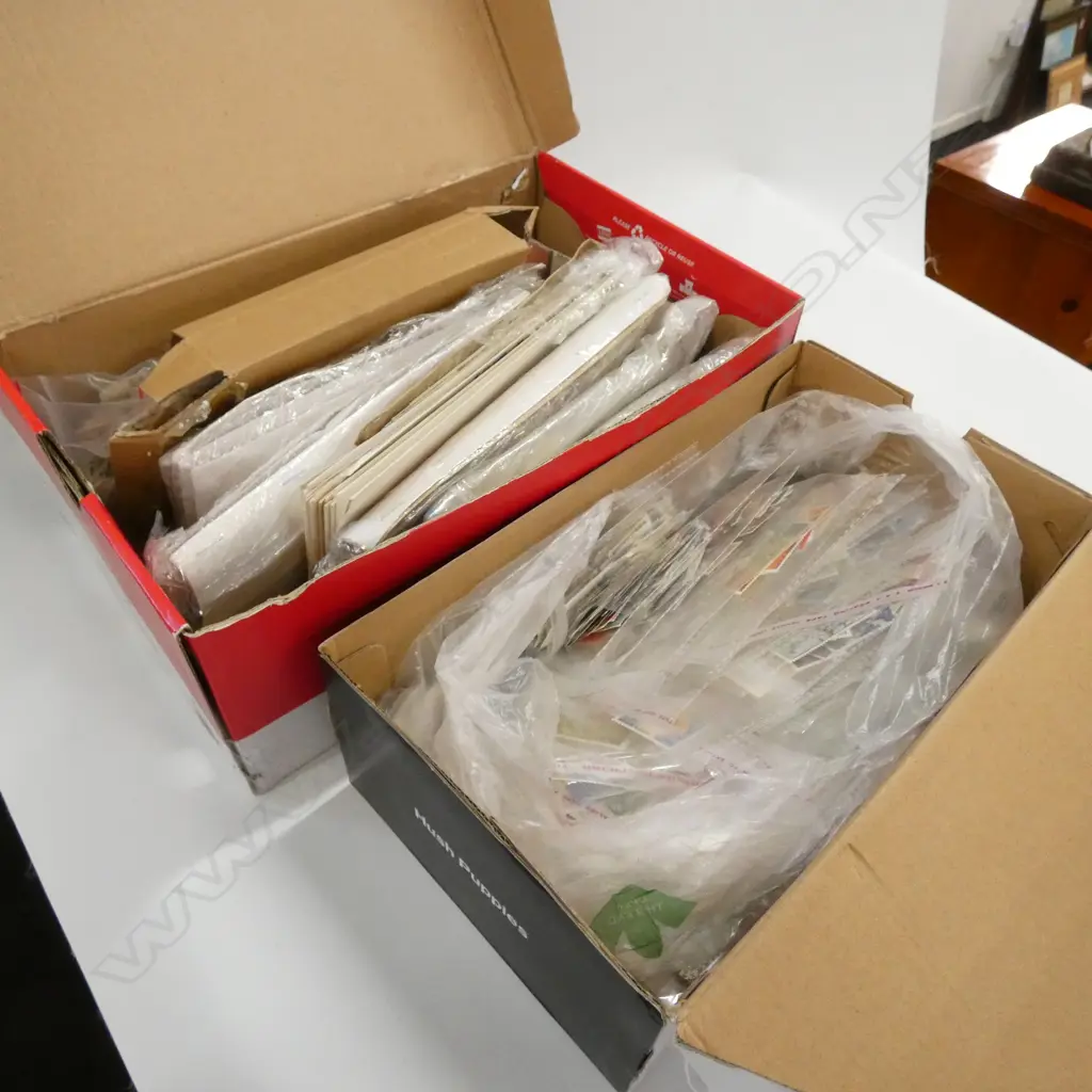 2 SHOE BOXES OF MIXED STAMPS Image 1++