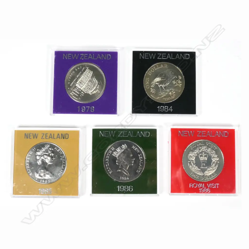 FIVE NZ DOLLAR COINS '78/84/85/86/86 Image 1++