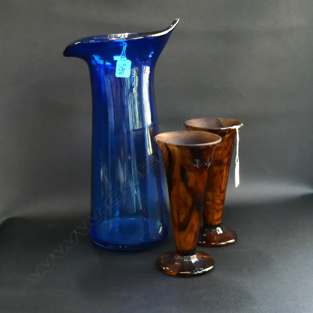 JOHN CROUCHER BLUE GLASS VASE H. 350MM + PR CLOUD GLASS VASES Image 1++