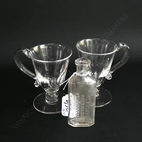2 VICTORIAN JELLY GLASSES & OLD WELLINGTON PHARMACY BOTTLE