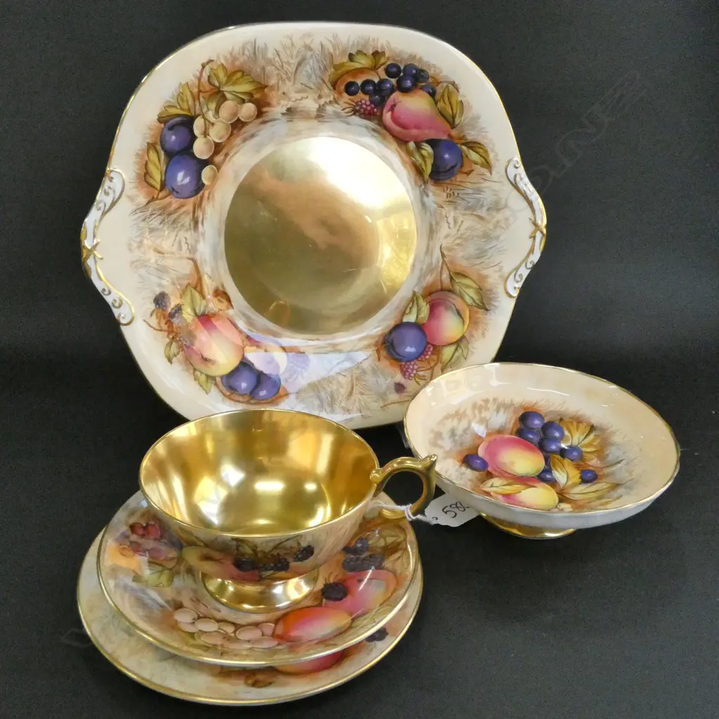 AYNSLEY ORCHARD GOLD TRIO, BOWL & CAKE PLATE Image 1++
