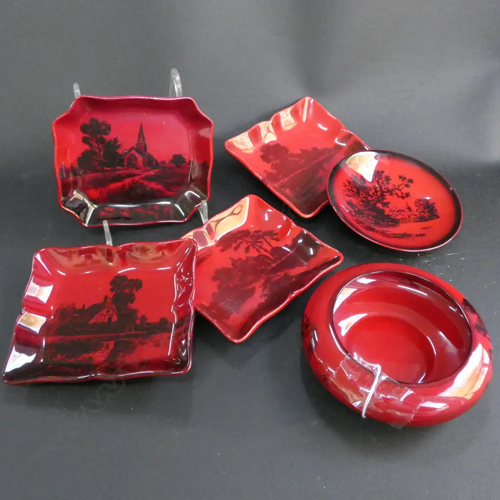 5 R/DOULTON FLAMBE PIN DISHES + SQUAT VASE 115MM DIA Image 1++