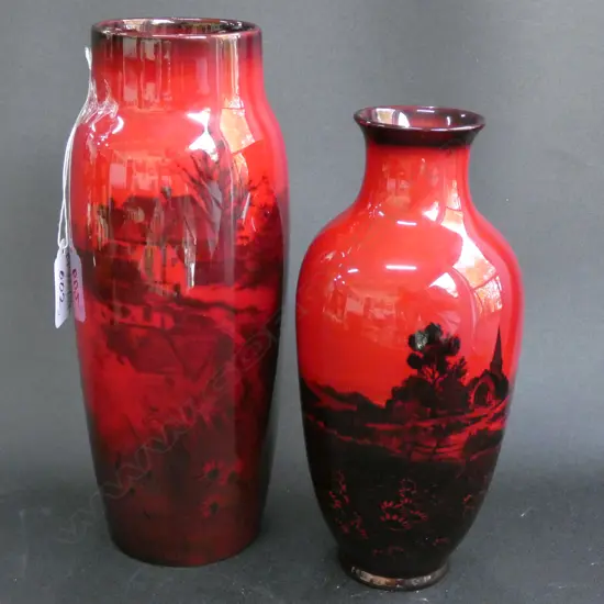 2 R/DOULTON FLAMBE VASES H. 230MM ONE SIGNED FM