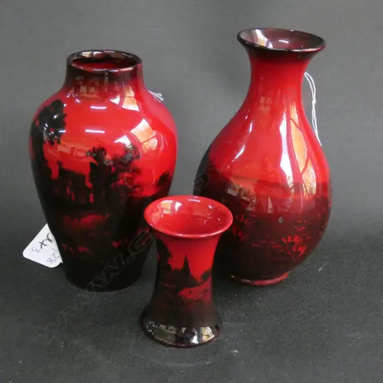 3 R/DOULTON FLAMBE VASES H. 125MM