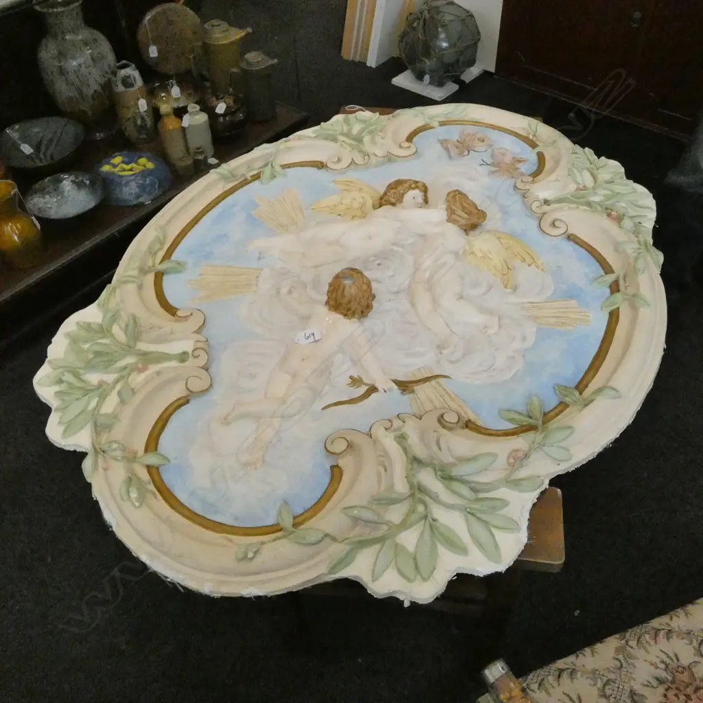LARGE PLASTER FIGURATIVE CEILING ROSE L 1160 MM Image 1++