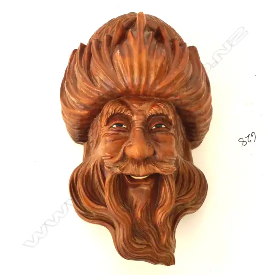 CARVED ORIENTAL WOODEN FACE, H.240mm