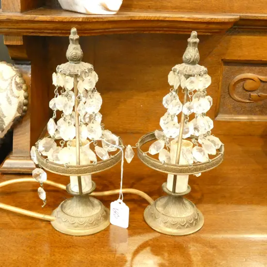 2 CRYSTAL AND BRASS SIDE LAMPS H 250 MM