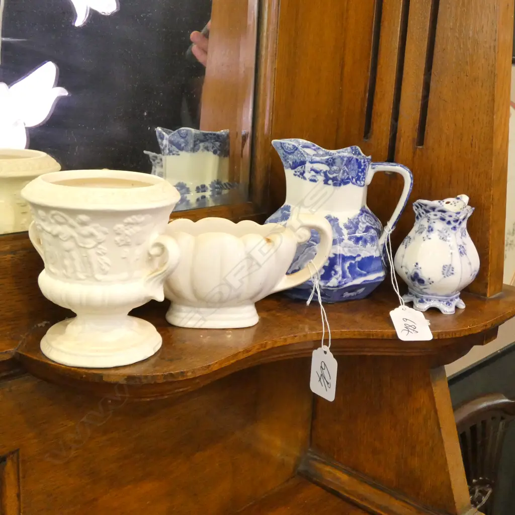 2 B/W JUGS; SPODE, R/COPENHAGEN + 2 WHITE VASES Image 1++