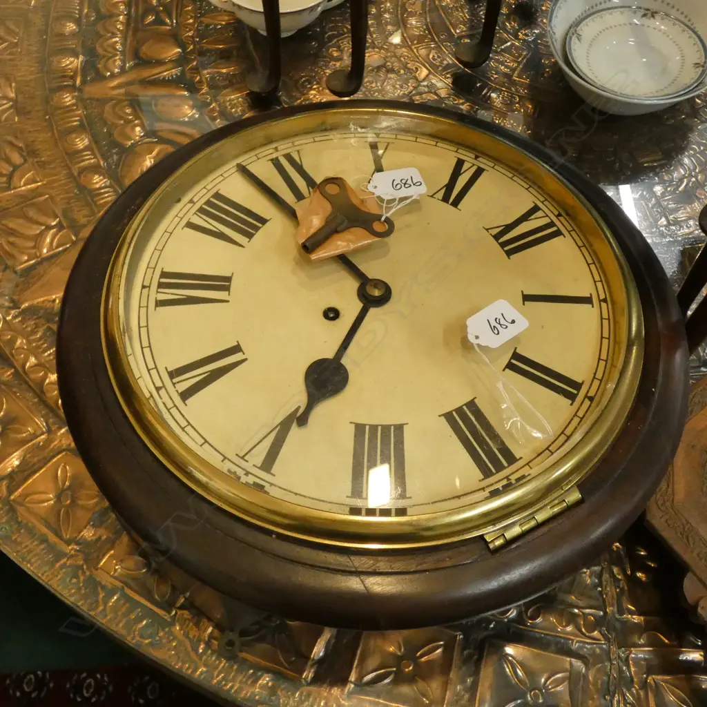 19THC MAHOGANY FRAMES STATION CLOCK Image 1++