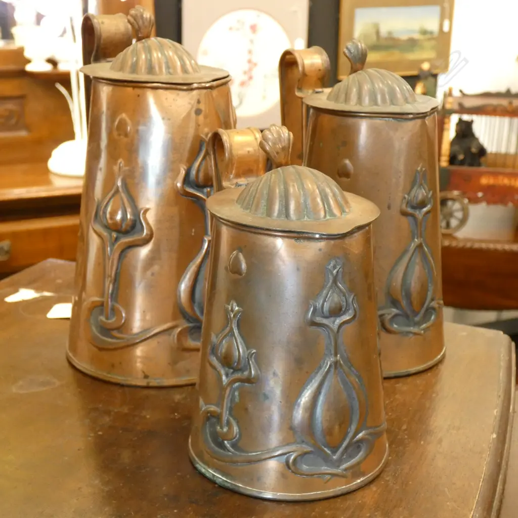 ASSORTED COPPER NOUVEAU JUGS  Image 1++