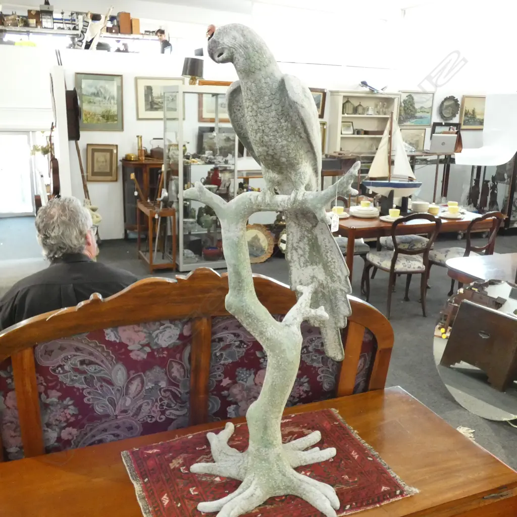 METAL STATUE OF PARROT ON BRANCH, H.1050MM Image 1++