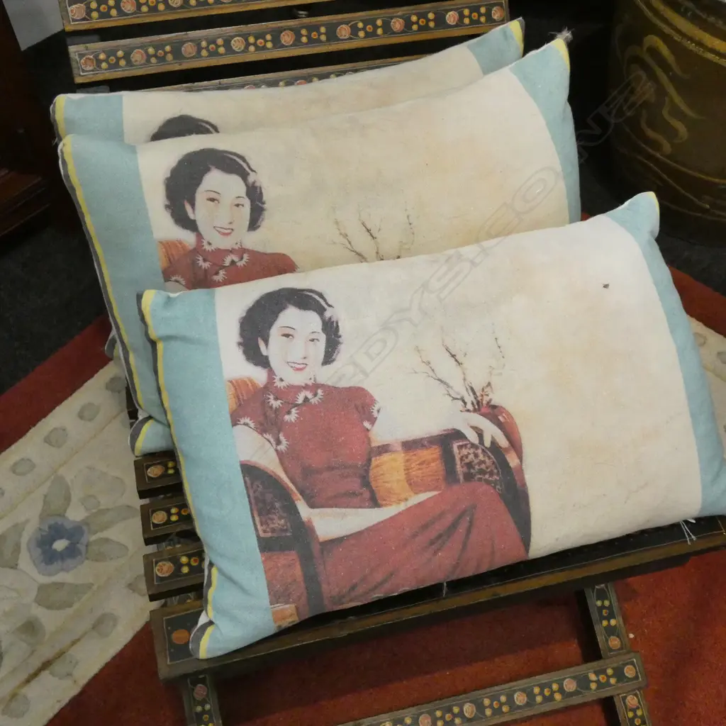 SET OF 1960S FEATHER FILLED CHINESE PILLOWS Image 1++