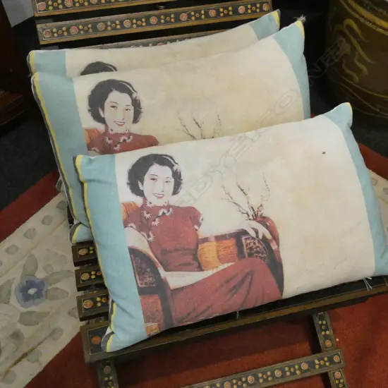SET OF 1960S FEATHER FILLED CHINESE PILLOWS