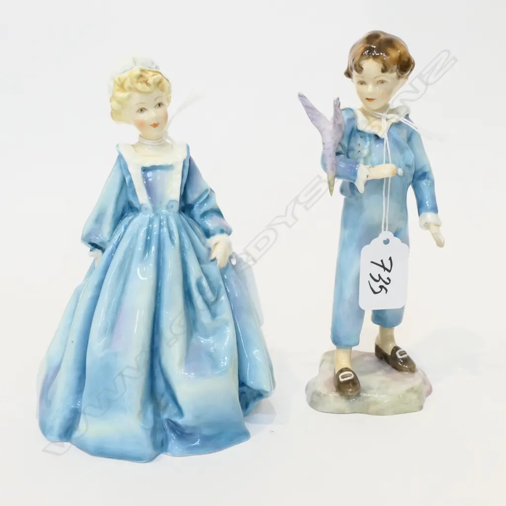 2 R/WORCESTER FIGURES 'THE PARAKEET' & 'GRANDMOTHERS DRESS' H. 170MM Image 1++